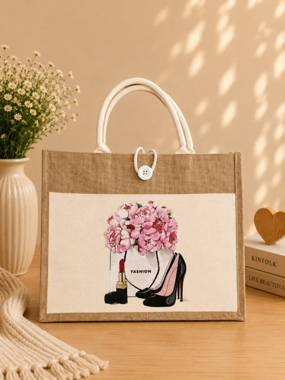 Pink Floral Fashion Tote Bag